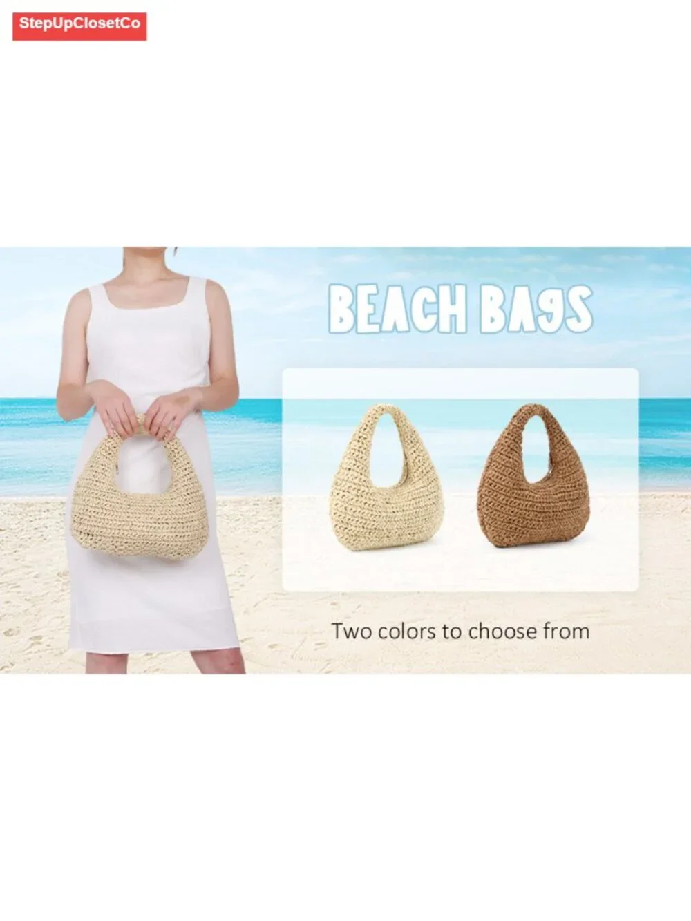 Handwoven Straw Shoulder Bag Summer Beach Tote Hobo Purse